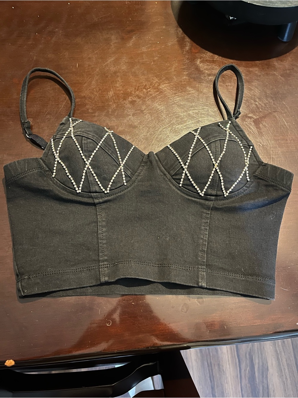 Haute Monde Black Crystal-Embellished Bustier Crop Top